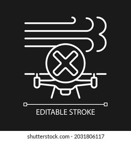 Dont fly in strong winds white linear manual label icon for dark theme. Thin line customizable illustration. Isolated vector contour symbol for night mode for product use instructions. Editable stroke