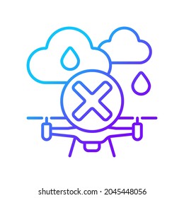 Dont fly when heavy rain gradient linear vector manual label icon. Moisture exposure. Thin line color symbol. Modern style pictogram. Vector isolated outline drawing for product use instructions