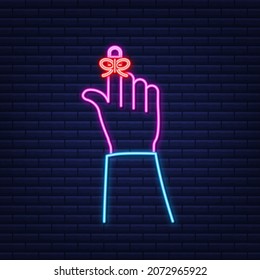 Dont Forget reminder. Rope bow on finger pointing. Vector stock illustration