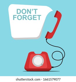 DON'T FORGET! in speech bubble with retro phone on blue background. Vector illustration