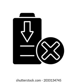 Dont Fully Drain Batteries Black Glyph Manual Label Icon. Maintain Drone Battery Health. Damage Risk. Silhouette Symbol On White Space. Vector Isolated Illustration For Product Use Instructions