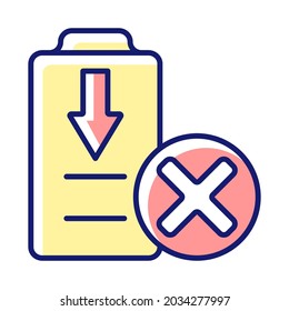 Dont Fully Drain Batteries RGB Color Manual Label Icon. Maintain Drone Battery Health. Permanent Damage Risk. Isolated Vector Illustration. Simple Filled Line Drawing For Product Use Instructions