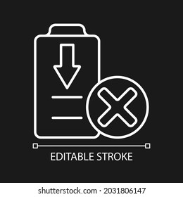 Dont Fully Drain Battery White Linear Manual Label Icon For Dark Theme. Thin Line Customizable Illustration. Isolated Vector Contour Symbol For Night Mode For Product Use Instructions. Editable Stroke