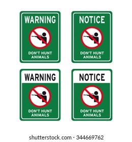 Don't hunt animals warning notice sign vector set