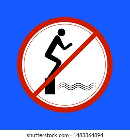 Dont jump into the water. Dangerous dive. Sign danger on beach, in river, sea, aqua. Warning of danger during jump in. Colorful template for poster, etc. Design flat element. Vector illustration