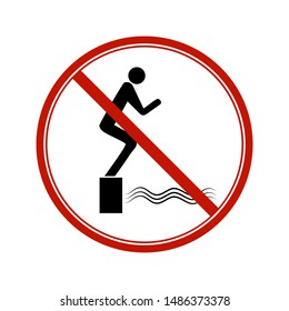 Don't jump into the water. Dangerous dive. Sign danger on beach, in river, sea, aqua. Warning of danger during jump in. Colorful template for poster, etc. Design flat element. Vector illustration