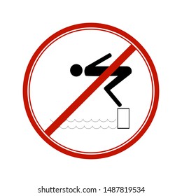 Dont jump into the water. Dangerous dive. Sign danger on beach, in river, sea, aqua. Warning of danger during jump in. Colorful template for poster, etc. Design flat element. Vector illustration