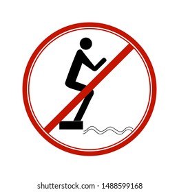 Don't jump into the water. Dangerous dive. Sign danger on beach, in river, sea, aqua. Warning of danger during jump in. Colorful template for poster, etc. Design flat element. Vector illustration