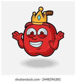 Dont Know Smile expression with Apple Fruit Crown Mascot Character Cartoon. Vector Illustrations