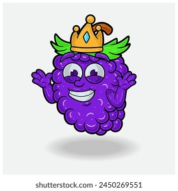 Dont Know Smile expression with Grape Fruit Crown Mascot Character Cartoon. Vector Illustrations