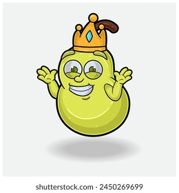 Dont Know Smile expression with Pear Fruit Crown Mascot Character Cartoon. Vector Illustrations