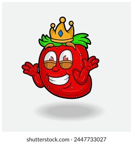Dont Know Smile expression with Strawberry Fruit Crown Mascot Character Cartoon. Vector Illustrations
