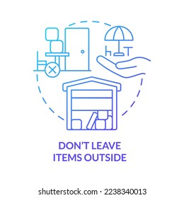 Dont leave items outside blue gradient concept icon. Prepare for storm abstract idea thin line illustration. Protect from hail damage. Isolated outline drawing. Myriad Pro-Bold font used