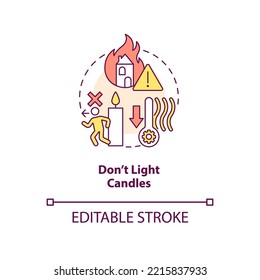 Dont Light Candles Concept Icon. Fire Protection. Winter Heating Safety Tip Abstract Idea Thin Line Illustration. Isolated Outline Drawing. Editable Stroke. Arial, Myriad Pro-Bold Fonts Used