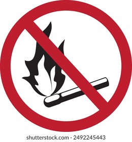 Don't light a fire icon, symbol of a burning match in a crossed out red color circle