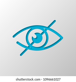 dont look, crossed out eye. simple icon. Paper design. Cutted symbol with shadow