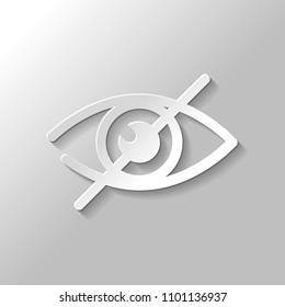 dont look, crossed out eye. simple icon. Paper style with shadow on gray background