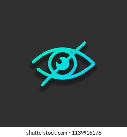 dont look, crossed out eye. simple icon. Colorful logo concept with soft shadow on dark background. Icon color of azure ocean