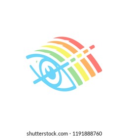dont look, crossed out eye. simple icon. Stack of colorful isometric icons on white background
