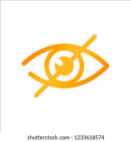 dont look, crossed out eye. simple icon. Orange sign with low light on white background