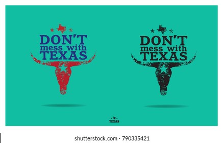 Don't mess with texas with map and longhorn vintage style.