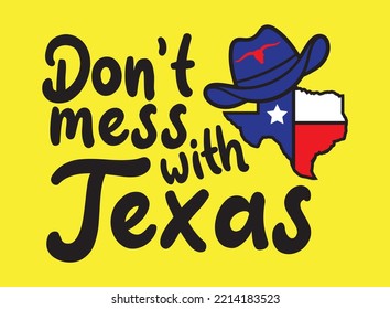 Nicht mit Texas verwechseln mit Zustandskarte und Cowboyhut auf gelbem Hintergrund für Werbebroschüren-Banner-Website-Titelbild Produktpaket-Präsentation Souvernir Druck Vektorpfe.