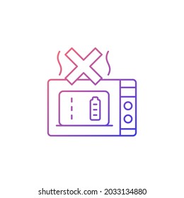 Dont microwave powerbank gradient linear vector manual label icon. Damage to unit. Thin line color symbol. Modern style pictogram. Vector isolated outline drawing for product use instructions
