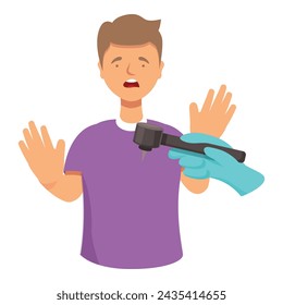 Dont need dental help icon cartoon vector. Afraid kid. Medical help scared boy