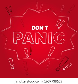 Don't panic creative lettering on red background. Aware sign, vector illustration