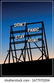 Don't panic, Stay home, Motivation Signboard Coronavirus Prevention Poster