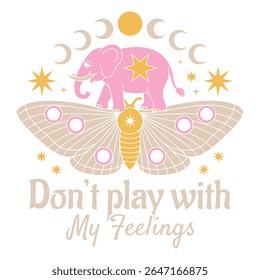don't play with my feelings - Boho Mystic Moth clipart, Beautiful Moth Insect illustration, beauty butterfly Design Sublimation