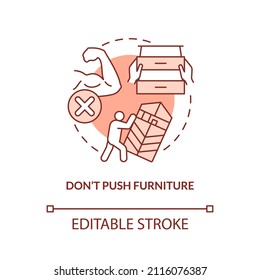 Dont Push Furniture Terracotta Concept Icon. Destroying Stuff In Anger Abstract Idea Thin Line Illustration. Isolated Outline Drawing. Editable Stroke. Arial, Myriad Pro-Bold Fonts Used