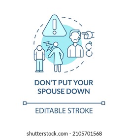 Dont put your spouse down turquoise concept icon. Relationship after divorce abstract idea thin line illustration. Isolated outline drawing. Editable stroke. Roboto-Medium, Myriad Pro-Bold fonts used