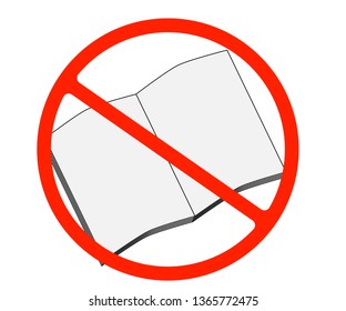 Dont read. Book sign icon. Open book symbol. Red prohibition sign. Stop symbol.