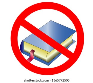 Dont read. Book sign icon. Open book symbol. Red prohibition sign. Stop symbol.