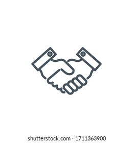don't shake hands single line icon isolated on white. Perfect outline symbol Prevention direct contact with infection Coronavirus Covid 19 banner. warning element avoid handshake with editable Stroke