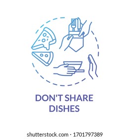 Don't share dishes blue concept icon. Use separate plates and tableware. Personal meal and kitchenware. Quarantine idea thin line illustration. Vector isolated outline RGB color drawing