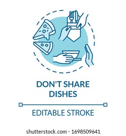 Don't share dishes turquoise concept icon. Use separate plates and tableware. Personal meal. Quarantine idea thin line illustration. Vector isolated outline RGB color drawing. Editable stroke