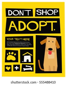 Don't Shop. Adopt. (Flat Style Vector Illustration Quote Poster Design) with Text Box Template