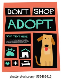 Don't Shop. Adopt. (Flat Style Vector Illustration Quote Poster Design) with Text Box Template