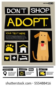Don't Shop. Adopt. (Flat Style Vector Illustration Quote Poster Design) with Text Box Template With Venue, Time, and Entry Details 