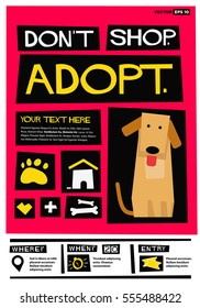 Don't Shop. Adopt. (Flat Style Vector Illustration Quote Poster Design) with Text Box Template With Venue, Time, and Entry Details 