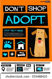 Don't Shop. Adopt. (Flat Style Vector Illustration Quote Poster Design) with Text Box Template With Venue, Time, and Entry Details 