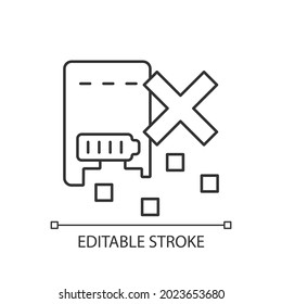 Dont shred powerbank linear manual label icon. Proper recycling. Thin line customizable illustration. Contour symbol. Vector isolated outline drawing for product use instructions. Editable stroke