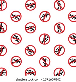 Don't sit here. Portraits and diagonal circles with red lines with many Pictures on a white background; Simple vector illustration.