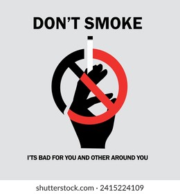 Don't smoke sign. it's bad for you with  hand holding a cigarette with a red and black block sign