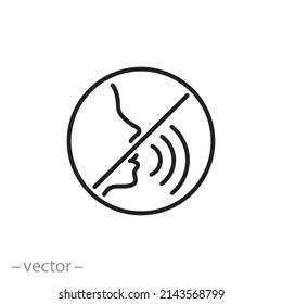 don't speak icon, talk forbidden, please silence, thin line symbol on white background - editable stroke vector illustration