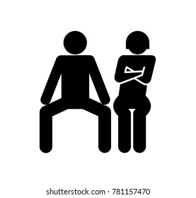 Don't Spread Your Legs. Conceptual Vetor Illustration Of A Man Disturbing Woman By Spreading His Legs In The Public Transportation. 