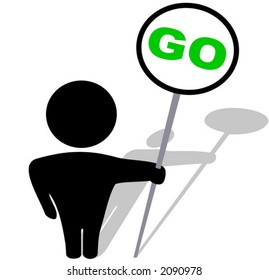 Don't stop. GO!!! The internationally symbolic crossing guard gives you permisson. Or put your own logo, words, or images in the sign.