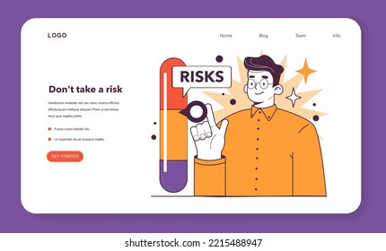 Don't take a risk web banner or landing page. Effective management strategy in conditions of economic stagnation. Economic activity decline, business-saving actions. Flat vector illustration